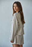 L8797T | Knit Cotton Striped Mock Neck Long Sleeve : Blue White / L