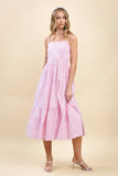 CD05584-Striped Adjustable Spaghetti Strap Midi Dress: Blue / M