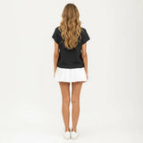 Short Sleeve Textured Knit Top with Crew Neck Ribbed Trim and Relaxed Fit: Light Beige / Large 12-14
