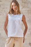 Minimalist Keyhole Back Linen Sleeveless Top: WHITE / S-M-L:2-2-2