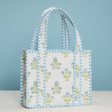 Blue Floral Quilted Mini Tote Bag – Soft Fabric Everyday Carry Handbag: LBL / ONE