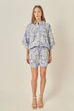 Embroidery Striped Shorts: BLUE/CREAM / S