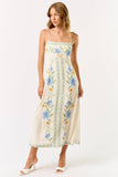 ILD5074 PRINTED MAXI DRESS: OFF WHITE-BLUE MULTI / SMALL