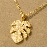 Hammered Monstera Leaf Pendant Necklace: G