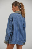 JK3737 Alex Contrast Collar Denim Barn Jacket: DENIM BLUE / S-M-L (3-2-1)