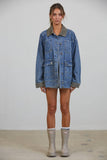 JK3737 Alex Contrast Collar Denim Barn Jacket: DENIM BLUE / S-M-L (3-2-1)