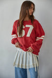 L8598T | Knit Cotton French Terry Crew Neck Pullover: Dusty Red / M