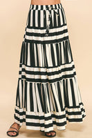 STRIPE TIERED MAXI SKIRT- 4257SE: Blue / S