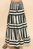 STRIPE TIERED MAXI SKIRT- 4257SE: Black / L