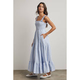 STRIPED SMOCKED MAXI DRESS / WL25-12218: TAUPE/WHITE / L