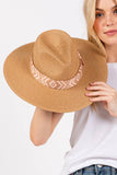 Aztec Tribal Pattern Band Straw Summer Sun Hat: Taupe