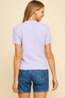 SOFT YARN SHORT SLEEVE SWEATER TOP - 5433W: LIGHT BLUE / L