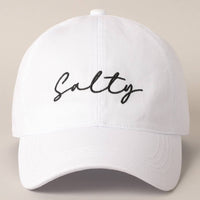 Salty Lettering Embroidery Baseball Cap: WHITE / One Size