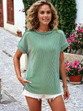 Striped Textured Round Neck Short Sleeve T-Shirt: White / Medium 8-10