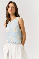 ILT5634 Sleeveless Floral Embroidered Top: LT BLUE / LARGE