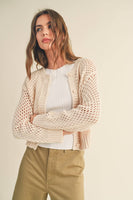 J2844  CROCHET KNITTED BUTTONDOWN CARDIGAN: CREAM / S