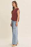 CONTRAST ROLLED EDGE KNITTED SWEATER VEST WITH ROUND NECK: NILE BLUE / L
