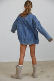 JK3737 Alex Contrast Collar Denim Barn Jacket: DENIM BLUE / S-M-L (3-2-1)
