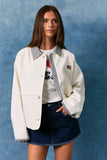 JACKET WITH GINGHAM CONTRAST: WHITE-NAVY GINGHAM / XS