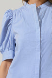 Cayra Stripe Klina Drape Sleeve Top: BLUE-WHITE / S