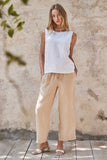 Minimalist Keyhole Back Linen Sleeveless Top: WHITE / S-M-L:2-2-2