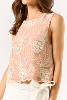 ILT5634 Sleeveless Floral Embroidered Top: LT BLUE / LARGE