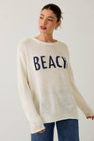 ROUND NECK LONG SLEEVE BEACH LIGHT WEIGHT SWEATER: WHITE-NAVY / L