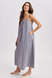 GINGHAM CAMI MIDI DRESS / WL26-12678: NAVY/CREAM / L