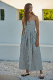 L6998 | Striped Tube Neck Strapless Flare Maxi Dress: Dusty Blue / S