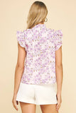 FLORAL RUFFLE DETAILED BLOUSE TOP - 6212T: Blue / L