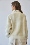 HSW1288 Preppy Californian Half-zip Striped Sweater-Ecru: ECRU / S-M-L (3-2-1)