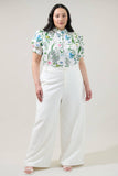 Clove Garden Floral Puff Sleeve Top Curve: WHT-PINK-GREEN / 3X