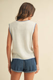 IT4194 FISH PRINTED SLEEVELESS SWEATER TOP: CREAM/BLUE / M