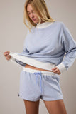 MID RISE STRIPE SHORTS: SAGE-CREAM STRIPE / S