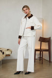 Cotton Twill Contrast Barn Jacket: Ivory-Brown / XS