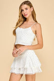 CT9199-Motion Pointelle Polka Dot Lace Trim Tank Top: White / S