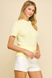 SOFT YARN SHORT SLEEVE SWEATER TOP - 5433W: IVORY / L