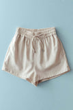 Linen Blend Elastic Waist Drawstring Shorts: White / S-M-L:2-2-2