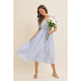 EMBROIDERED GINGHAM MIDI DRESS WITH PUFF SLEEVES: POWDER BLUE / M