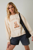 CREW NECK LONG SLEEVE "COFFEE TIME" GRAPHIC SWEATSHIRT: CREAM / L