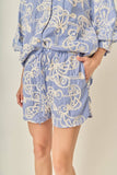 Embroidery Striped Shorts: BLUE/CREAM / XS