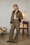 Cotton Twill Contrast Barn Jacket: Ivory-Brown / L