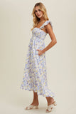 FLORAL RUFFLED MIDI DRESS / WL24-9542: PUNCH COMBO / M