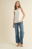 CT9468-Pleated throughout Sleeveless A Line Top: Cream / M