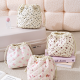 Patterned Quilted Drawstring Cosmetic Bag: Cherry