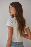 L8346 | Knit Polyester Rayon Spandex Pointelle Ribbed Top : Off White / M