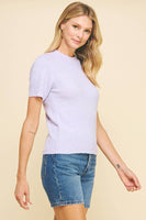 SOFT YARN SHORT SLEEVE SWEATER TOP - 5433W: IVORY / L