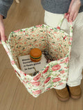 Quilted Floral Soft Side Storage Tote: Off White/Peony