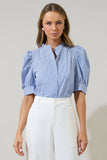 Cayra Stripe Klina Drape Sleeve Top: BLUE-WHITE / L