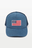 Americana Flag Patch Denim Mesh Back Hat: Lt Blue
